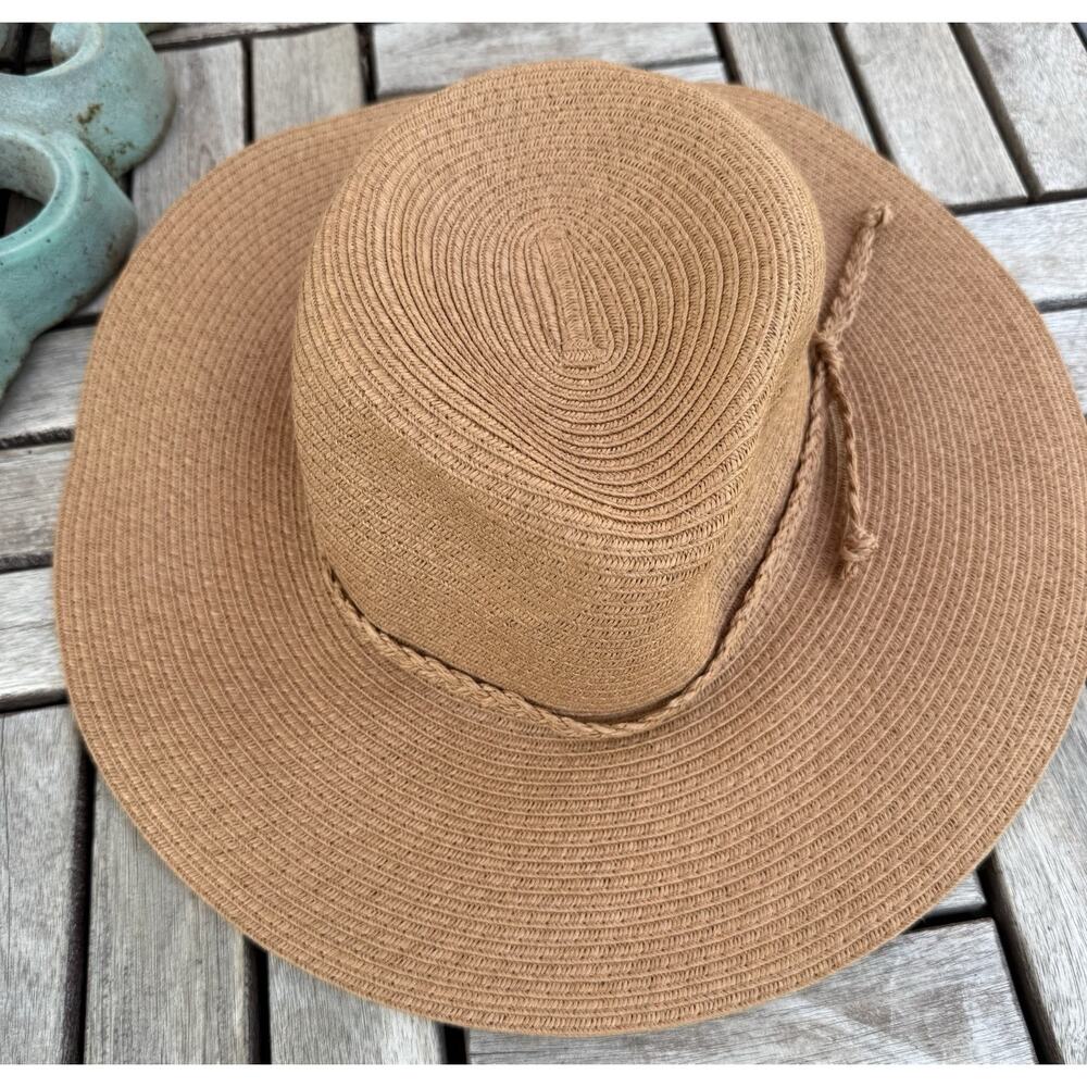 NWT Madewell S/M Caramel Brown Paper Sunhat Travel Hat Braided Band Beach Pool